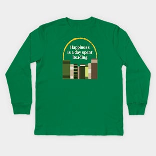 Happiness is a Day Spent Reading | Green Kids Long Sleeve T-Shirt